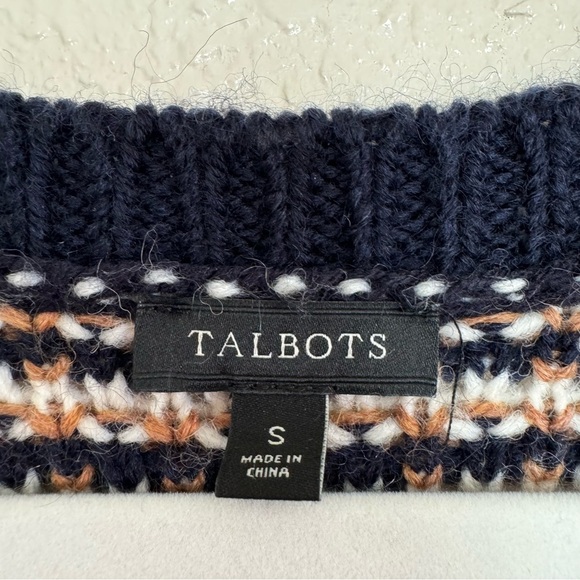Talbots Tan Navy Blue Wool Pullover Sweater - Picture 4 of 6